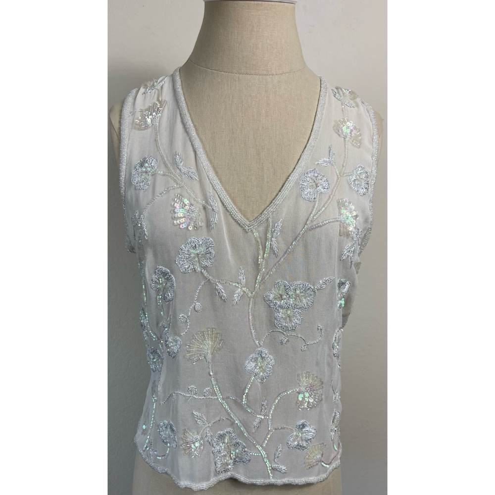 Calypso Christiane Celle Beaded Sequin Ivory Tank Top